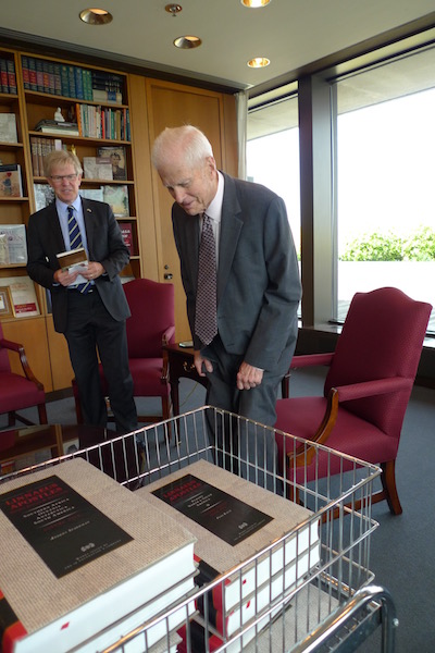 The heavy set of books – circa 30 kilos – is rolled in to the office of Librarian of Congress in Washington. Photograph: Karin Henriksson.