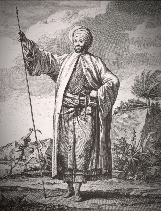 In his journal Carsten Niebuhr wrote the following in connection with this portrait: ‘The costume I received from the imam was made in the same fashion like those worn by the high-born Arabs in Yemen. The way they dress is depicted in Plate LXXI…’ on 26 July, 1763. That the portrait is of Niebuhr himself is confirmed by information in his book ‘Rejsebeskrivelse fra Arabien’, which stated that the clothes in which he was portrayed had been presented to him as a gift during his visit to the country shortly after the naturalist Peter Forsskål’s death, about a month before the participants of the expedition sailed towards India. (From: Niebuhr…1774. Tab. LXXI).