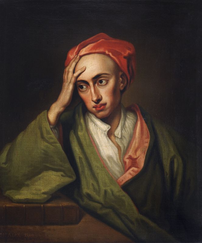  Alexander Pope is portrayed as a hollow-cheeked and philosophical young man, c. 1710-12, resting his elbow on a large leather-bound volume. (Courtesy: St John's College, Cambridge. Art UK. Public Domain).