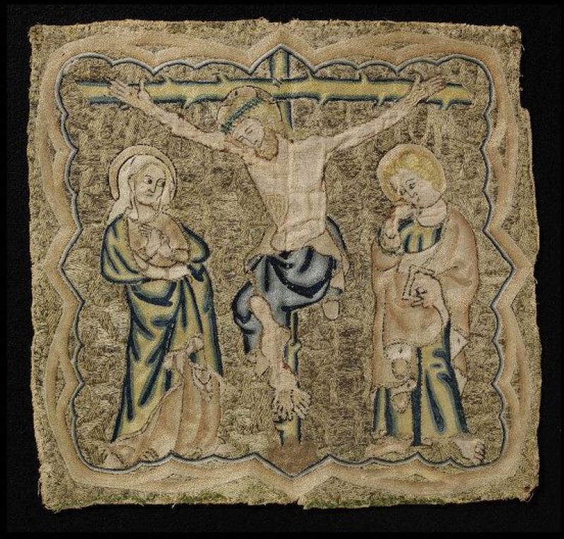 The Embroidery in silk and silver-gilt thread is dated to circa 1310-1340 – and according to V&A’s records it is ‘Said to have come originally from Whitby Abbey’. Their source Mrs Archibald Christie additionally explained in the Burlington Magazine of 1921 (p. 9): ‘Formerly in the possession of the Cholmondley [Cholmley] family…’ (Courtesy of: V&A, no: T.344-1920).