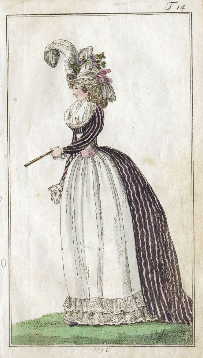 Female fashion in coloured drawing dated 1792. Noted at the back in translation from Swedish: Made by C H Fürst in Stockholm’. (Courtesy of: The Nordic Museum NMA.0041098).