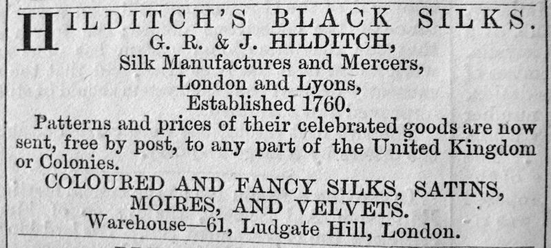 Whitby Gazette, May-June in 1870, Hilditch Silk Manufactures and Mercers of London. (Collection: Whitby Museum, Library & Archive, Whitby). Photo: Viveka Hansen, The IK Foundation, London.