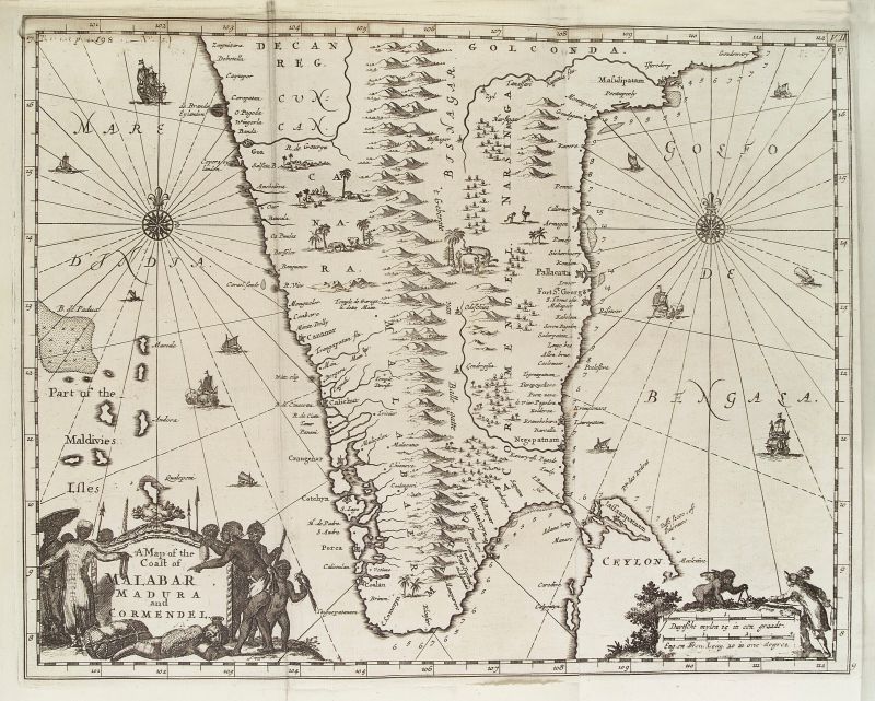 König’s textile observations were made along the coast around Fort St. George, clearly marked on the East Coast of India on this somewhat earlier map. (Courtesy: Wellcome Library, 17811/D Vol. 1. In; Churchill, Awnsham, A collection of voyages and travels…1744-1746 3rd ed.).