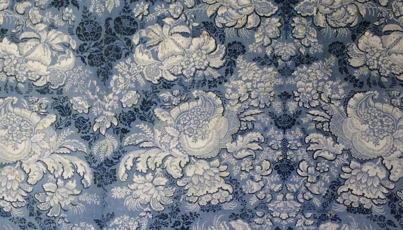 This beautiful block-print on linen from the 1740s is still preserved on the first floor at Christinehof manor house. It is maybe the same wall covering listed in the 1758 Inventory, which at this time decorated Countess’ Påhl’s Chamber on the second floor: reading ’The room is covered with blue and white printed linen’. (Christinehof manor house). Photo: V. Hansen, The IK Foundation, London. 