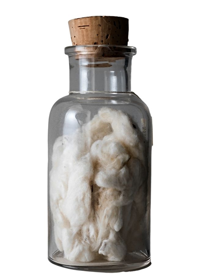One of many samples of unspun cotton was included in the educational collection of the economist Anders Berch (1711-1774) in Uppsala. (Courtesy: The Nordic Museum, Stockholm. Anders Berch Collection. No: NM.0017648B-244. Public Domain).