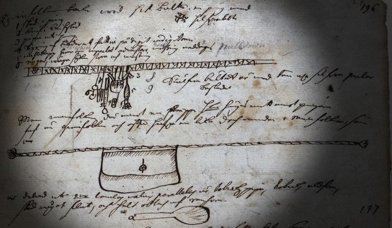 ‘Norvegia’ is what Linnaeus called the Sami region belonging to Norway in his journal from the Lapland Journey in 1732. On 16 July, he described and illustrated costume details in his diary, which included a needle case. It was the women’s silver belts, along with the necessary possessions attached to them, which were examined according to his drawing. Two of the items have a direct link with the production of clothes, namely an embroidery hoop of leather and a needle case. The sewing hoop was likely a handy tool for stretching fabrics to achieve perfect seams, while the sewing needles were valuable possessions and were kept in a closed needle case. (Collection: The Linnean Society of London. | Close-up detail of note no. 196 in the original diary). Photo: Viveka Hansen, The IK Foundation, London.