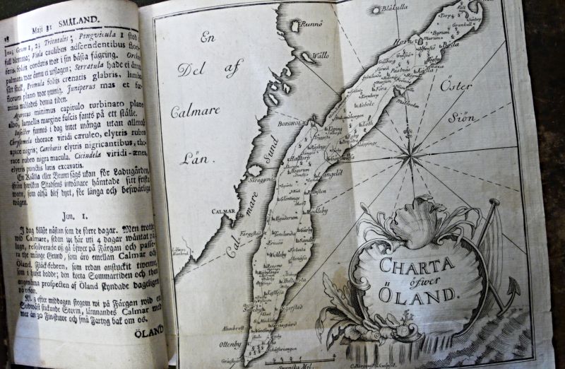 The island of Öland was the place where knitting caught the naturalist Carl Linnaeus’ (1707-1778) attention, perhaps mainly because the women knitted stockings while out walking or doing other chores. This map of Öland was included in his travel journal from the summer of 1741, printed four years later. (Collection: Lund University Library, Special Collection. Linnaeus… 1745). Photo: Viveka Hansen, The IK Foundation.