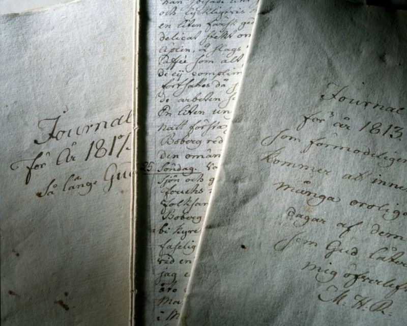 The diary from 1793 to 1839 consists of circa 5000 folio pages, whereof only parts have been published. The handwriting is overall careful and clearly readable, but to minimise handling of the document, the Nordic Museum Library additionally keeps a machine written copy of the Årstad Diary (Årstadagboken). (Courtesy of: The Nordic Museum Archive. No: NMA.0034852).