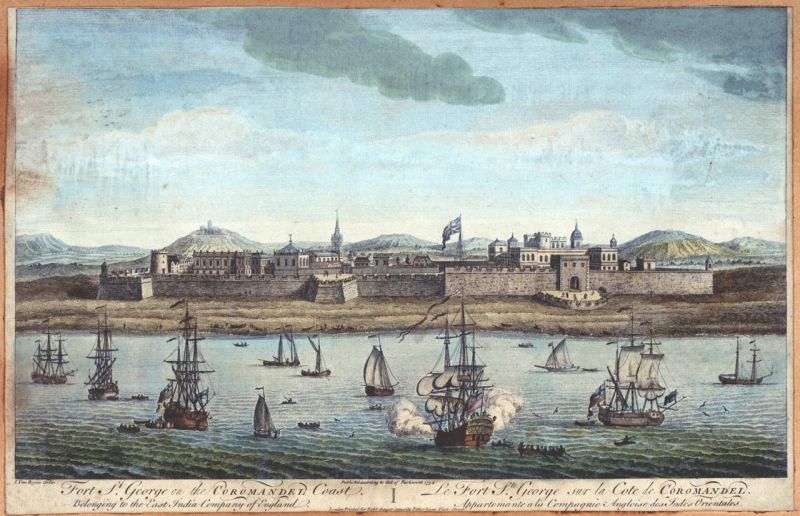 View of Fort St. George in Madras (Chennai) along the Coromandel coast of India in 1754, by Jan Van Ryne (1712-60) – in an area where several European East India Companies at the time of König’s stay in the area had or earlier have had long-term trading posts. (Courtesy: National Maritime Museum, Wikimedia Commons).