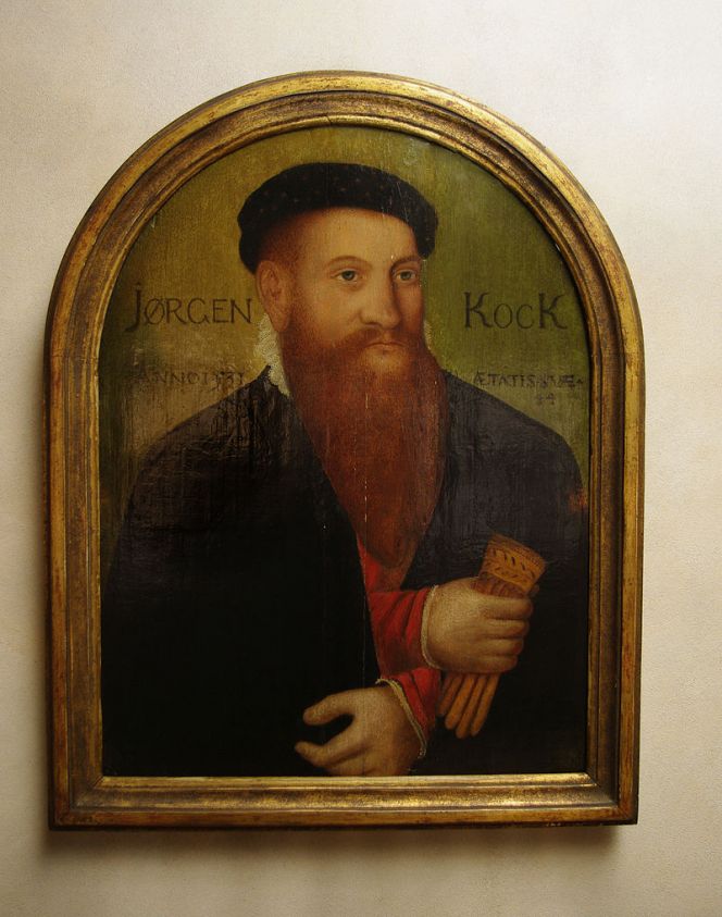 The Malmö major Jørgen Kock’s portrait dating 1531 has already been mentioned in an earlier essay in this series, but is repeated in this context whilst it was very rare in the Nordic area to be portrayed in this time if not being Royal. Furthermore the painting gives a unique understanding of a wealthy man’s clothing in 1530s Malmö. He is wearing a wide lace collar, a linen shirt can be seen at the wrists, a red upper garment of silk/broadcloth, elegant gloves with possible embroidered details and a fine black cloak. (Courtesy of: Wikimedia Commons).