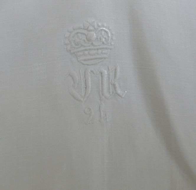 The Whitby collection includes a nightgown embroidered in white ‘VR 24’ with a crown. This garment, known as ‘Queen Victoria’s nightdress’, is said to have been used by Victoria in 1834 on a visit to Whitby before she became queen. There is written evidence that ‘Princess Victoria went up to the West Pier lighthouse in 1834, and visited the Old Museum [by Pier Road] and signed her name in the visitors’ book the same day.’ But it must be noted that the letters (VR = Victoria Regina) could not have been embroidered until after Victoria became Queen in 1837. (Whitby Museum, Costume Collection, COS58). Photo: Viveka Hansen.