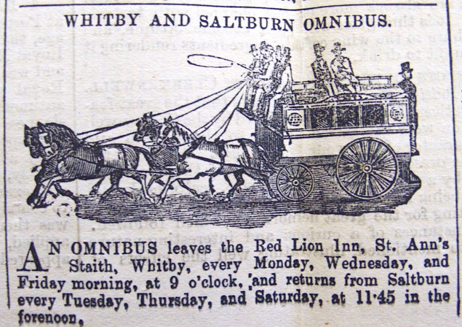 Whitby Gazette Dec 28, 1867, The ‘Whitby and Saltburn Omnibus’ – passing by Hinderwell. At this time people did not travel so much to transport goods over land (though naturally this was possible), but the omnibus was the most important method of all land transport before the railway reached several parts of the district. (Collection: Whitby Museum, Library & Archive). Photo: Viveka Hansen, The IK Foundation, London.