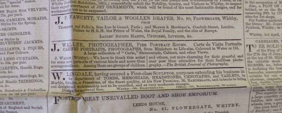 Advertisement in Whitby Gazette, June 1870 by J. Waller, Photographer at Pier Portrait Rooms in Whitby (Whitby Museum, Library & Archive). Photo: Viveka Hansen.