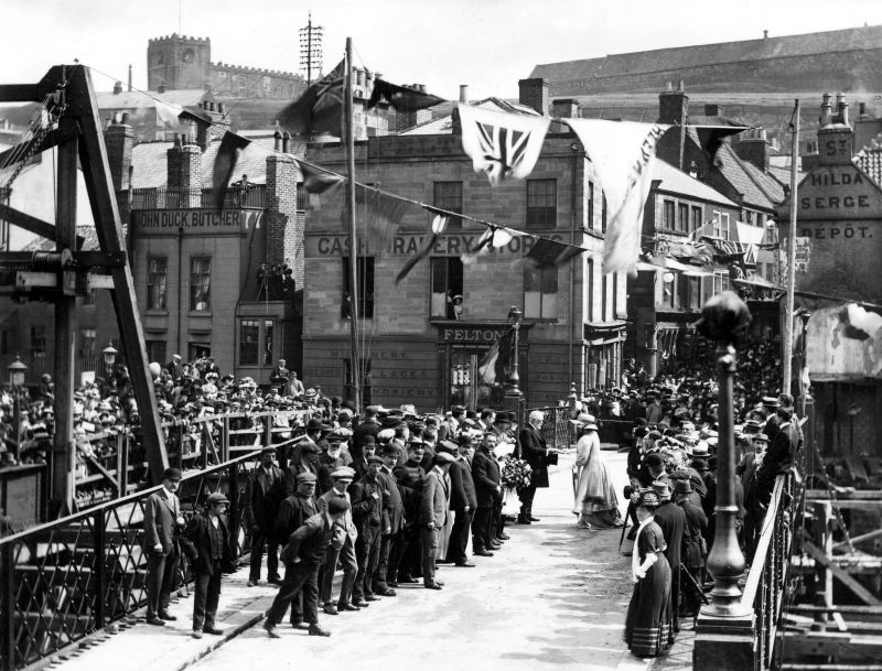 The opening of the Swing Bridge in 1909 also depicts Bridge Street, where many textile businesses were situated over this period. (Courtesy: Whitby Museum, Photographic Collection, B 706).