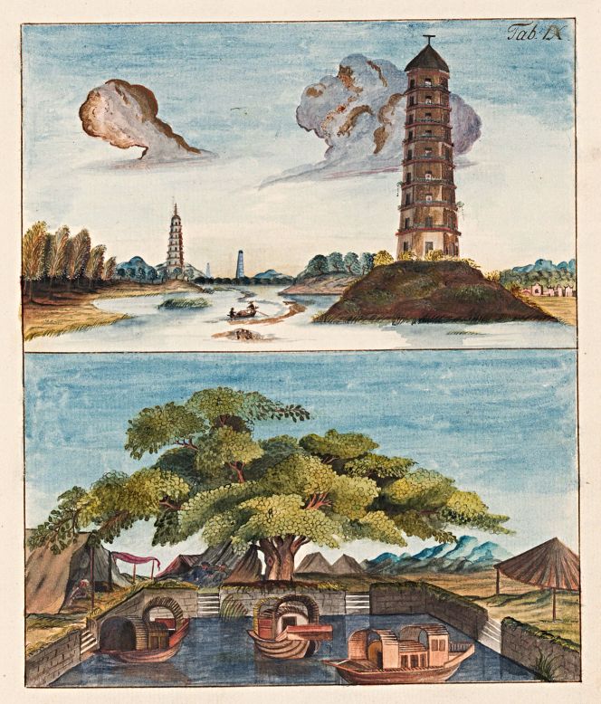 The written text, supplemented by watercolours in Carl Johan Gethe’s journal, in combination with studies of journals kept by Swedish naturalists on East India voyages, often reveals the realities of everyday life for travellers and local citizens alike. This detailed illustration of sailing on the Pearl River near Canton in 1747 is a good example. (Courtesy: Kungliga Biblioteket… Carl Johan Gethe’s journal. Plate IX/p. 82).