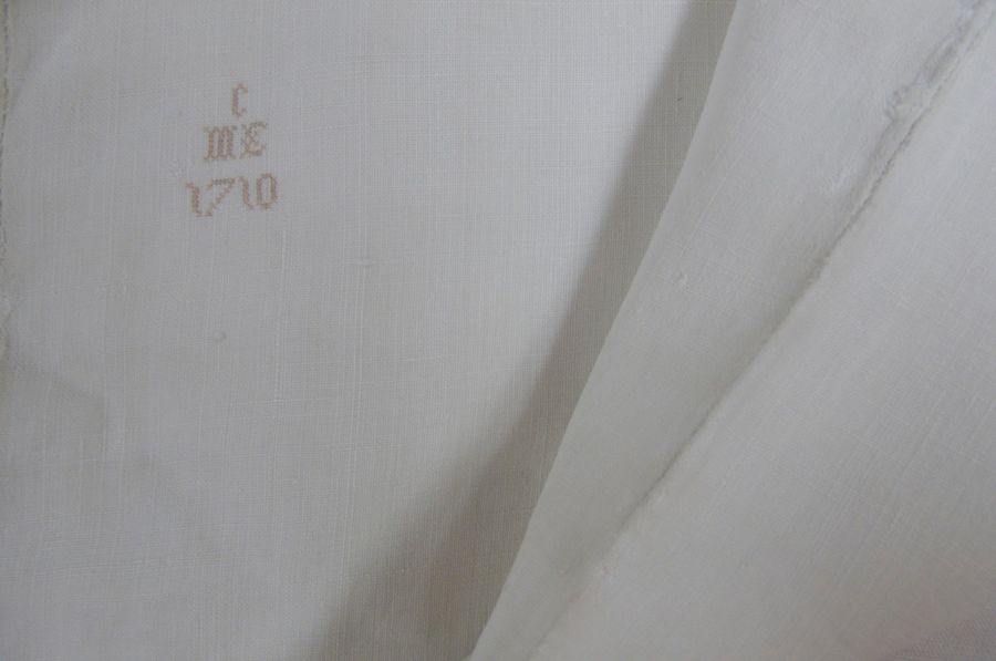  Well-preserved linen sheet, marked ‘C ME 1710’. (Whitby Museum, Costume Collection, COS18). Photo: Viveka Hansen.