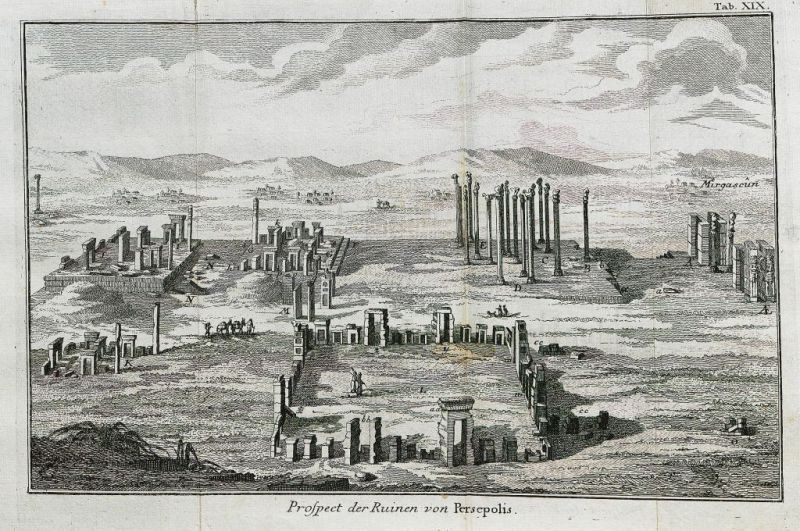 On the way to Persepolis in February 1765, Niebuhr once more made a note about his own clothes. ‘I still retained my European dress from India on the journey to Persepolis, but also experienced all the inconveniences associated with short and narrow clothes on caravan travels.’  (From: Niebuhr…1778. Vol. Two. Tab. XIX).