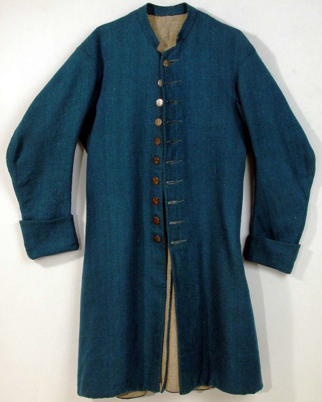 This blue woollen coat originates from the district of Höök in the province of Halland where Pehr Osbeck (1723-1805) worked as a rector in the parish of Hasslöv, and it is undoubtedly the kind of men’s wear which was recorded in his notes of the area from the end of the 18th century, both in terms of its blue colour and the fact that it buttoned down the front with silver buttons. The conclusion is reinforced further through the information on the museum catalogue card, which shows that the coat had been made between 1775 and 1825 and is described as ‘a Man’s coat of the justaucorps type, of 18th century fashion. Of mid-blue wadmal, woven in 3/1 twill’ (Courtesy: The Nordic Museum, Stockholm. No. 0053550. Digitalt Museum).
