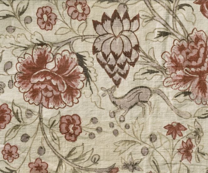 Close-up detail of a palampore or bedcover, dated to 1750s-70s. This is a good comparable example to König’s observations above of the very finely hand-painted cotton along the Coromandel coast. This product was very much sought after as luxury goods by the European traders. The secret of its popularity was not only the beautiful motifs but, in particular, the advanced painted resist and mordant dyed technique, unknown in a wider geographical area, which included qualities such as being very durable and light resistant over time. A most desired quality for bedcovers, curtains or wall hangings in wealthy European homes. The admiration for these textile objects in the 18th century is foremost evident today via the substantial number of such extant bedcovers kept in museum collections in Europe and elsewhere. (Courtesy: The Nordic Museum, Sweden. NM.0114739. DigitaltMuseum).