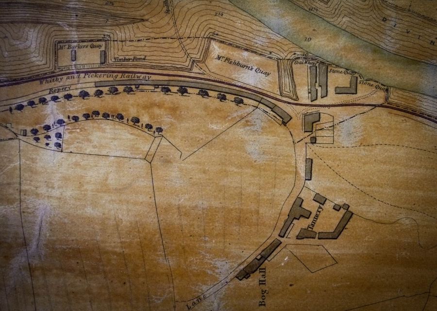 The plan is also the first detailed map including the railway line between Whitby and Pickering, which only been in existence for five years in 1841 (Whitby Museum, Map Collection). Photo: Viveka Hansen.