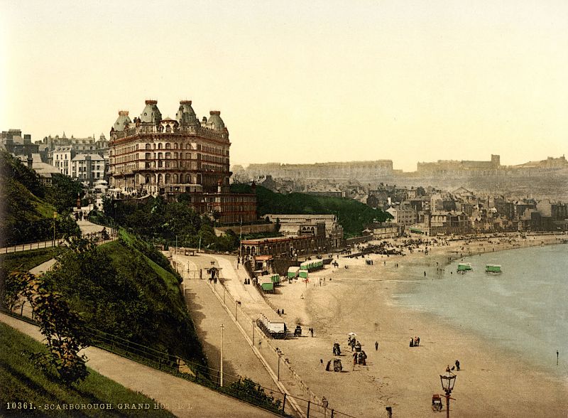Scarborough was not only popular by Whitby residents and tourists for larger choice of fashionable shopping, but had also been one of the most popular seaside resorts along the east coast for a long time. ‘Grand Hotel, Scarborough, Yorkshire, England, 1890s’. (Courtesy of: Wikimedia Commons).