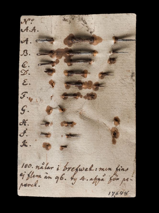 18th century needles. (Courtesy: The Nordic Museum, Stockholm. NM.0017648B:501. & 502 notes only. DigitaltMuseum).