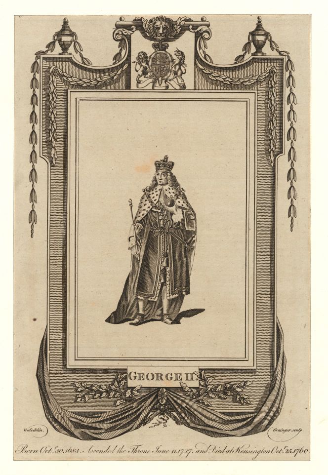 Whilst the naturalist Daniel Solander’s (1733-1782) problems when arriving to London was that everything was so very expensive at this place, something which he mentioned in a letter to Carl Linnaeus on 31 August in 1760, particularly because of the necessity to purchase new clothes. He had had made up for him, ‘suits, one in colour and two in black and an English overcoat’. The black broadcloth had turned out to be extra costly due to a price rise as a result of increased demand for the cloth after the death of King George II. An enlightening detail giving evidence for that a death of a king could effect the prices of cloth. This engraving was probably a commemorative depiction of George II, King of Great Britain (1683-1760) shortly after his death. (Courtesy of: New York Public Library, Emmet Collection. no. 419814. Wikimedia Commons). 