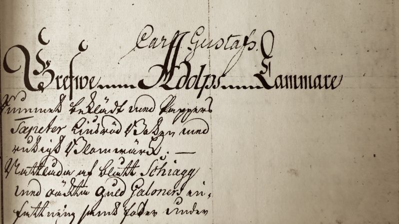 In concluding words, privies and chamber-pots were not often associated with textile materials for practical reasons, but one exception was listed in Count Adolf’s [added: Carl Gustaf’s] Chamber on the first floor. The second post reading in translation: ’One chamber-pot cupboard of blue woollen plush with edgings of imitated gold braids and lining underneath’. | Part of page from the document ‘Inventory of Furniture and All Sorts of Household Utensils at Christinehof Manor House Anno 1758’. (Collection: Historical Archive of Högestad and Christinehof, Piper Family archive, no D/Ia). Photo: The IK Foundation, London.