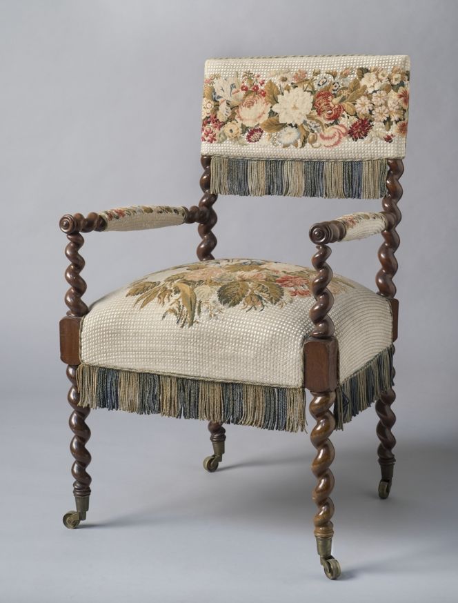 A second comparison is this well-preserved mahogany armchair with its original upholstering from the 1830s, which at the time was part of the interior furnishings at Salsta castle circa 90 kilometres north of Stockholm. The ground was stitched in white silk, whilst wool in a multitude of colours was used for the flower designs in gros point stitches. A two-coloured silk fringe further decorates the armchair. Interestingly, the 1851 estate inventory of the Piper family, listed several mahogany armchairs with embroidery – see below. (Courtesy: The Nordic Museum, Sweden. No. NM.0328347. Public Domain).