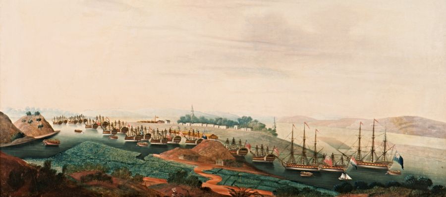An 18th century oil on canvas depicting the East India ship at Wampoo, in the river leading up to Canton, comparable to Pehr Osbeck’s journey on an East India ship in 1751. (Courtesy: Sjöhistoriska Museet, Sweden. No. S 3100/part of Canton. DigitaltMuseum).