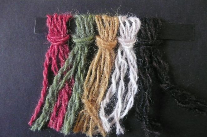 These five colours of 2-ply woollen yarn were used for the reproduction. Photo: Viveka Hansen.