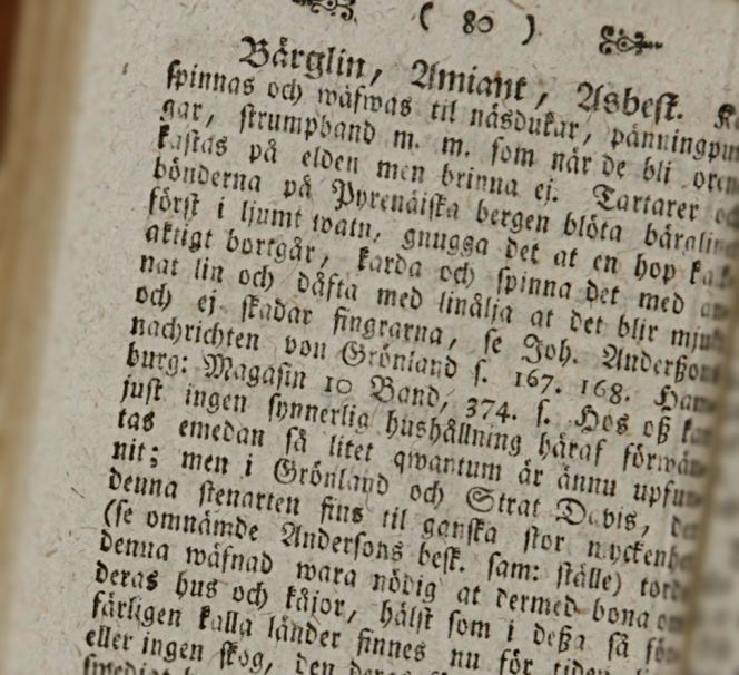 Asbestos in Lorens Wolter Rothof’s (1724-1787) Swedish household publication. (From: Rothof…1762, p. 80).