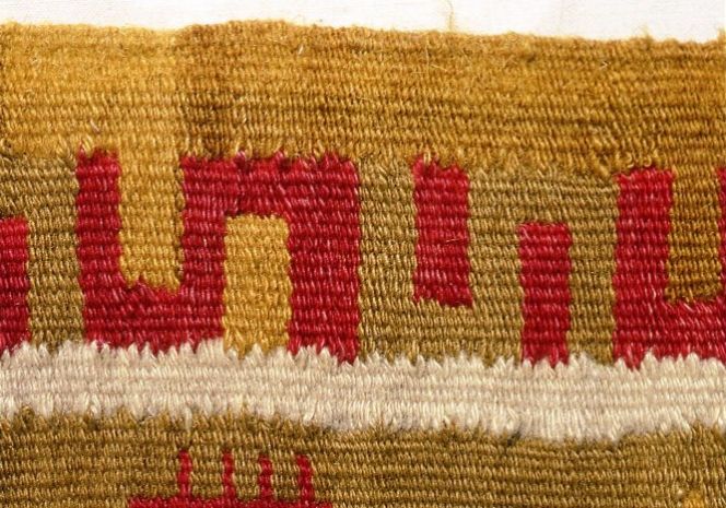 Close-up detail of the double interlocked tapestry technique. Herrestad, Skåne, Sweden, early 19th century. (Owner: Malmö museums). Photo: The IK Foundation, London.